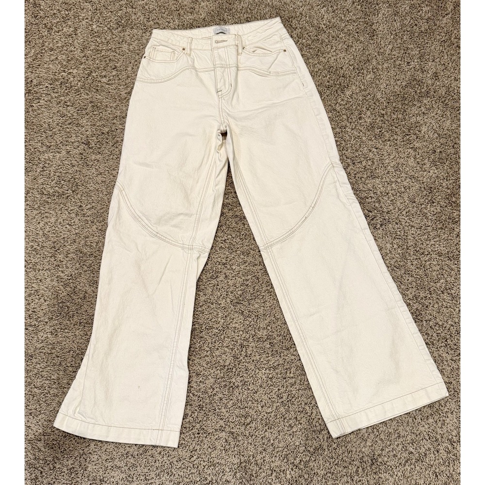 PacSun Jessie High Rise Baggy Jeans Women's 26 Cream Wide Leg Contrast Stitch